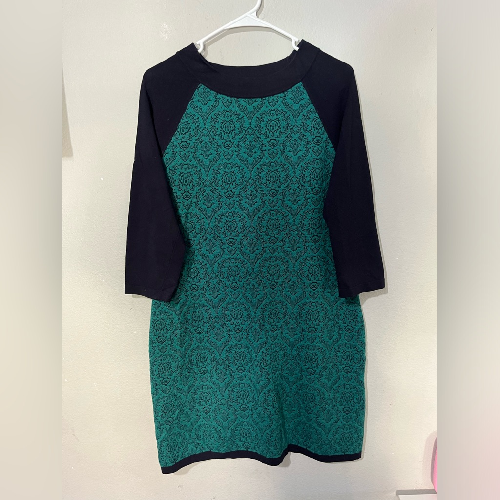 Weekend Max Mara Green Floral Embroidered Long Sleeve Sweater Dress Size Xl